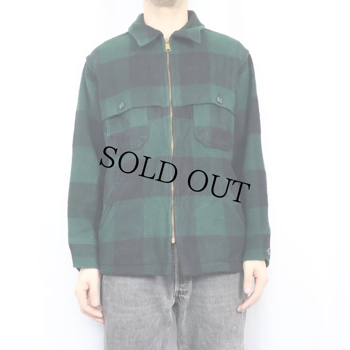 画像2: 70's Woolrich USA製 バッファローチェック柄 ウールジップジャケット L (2)