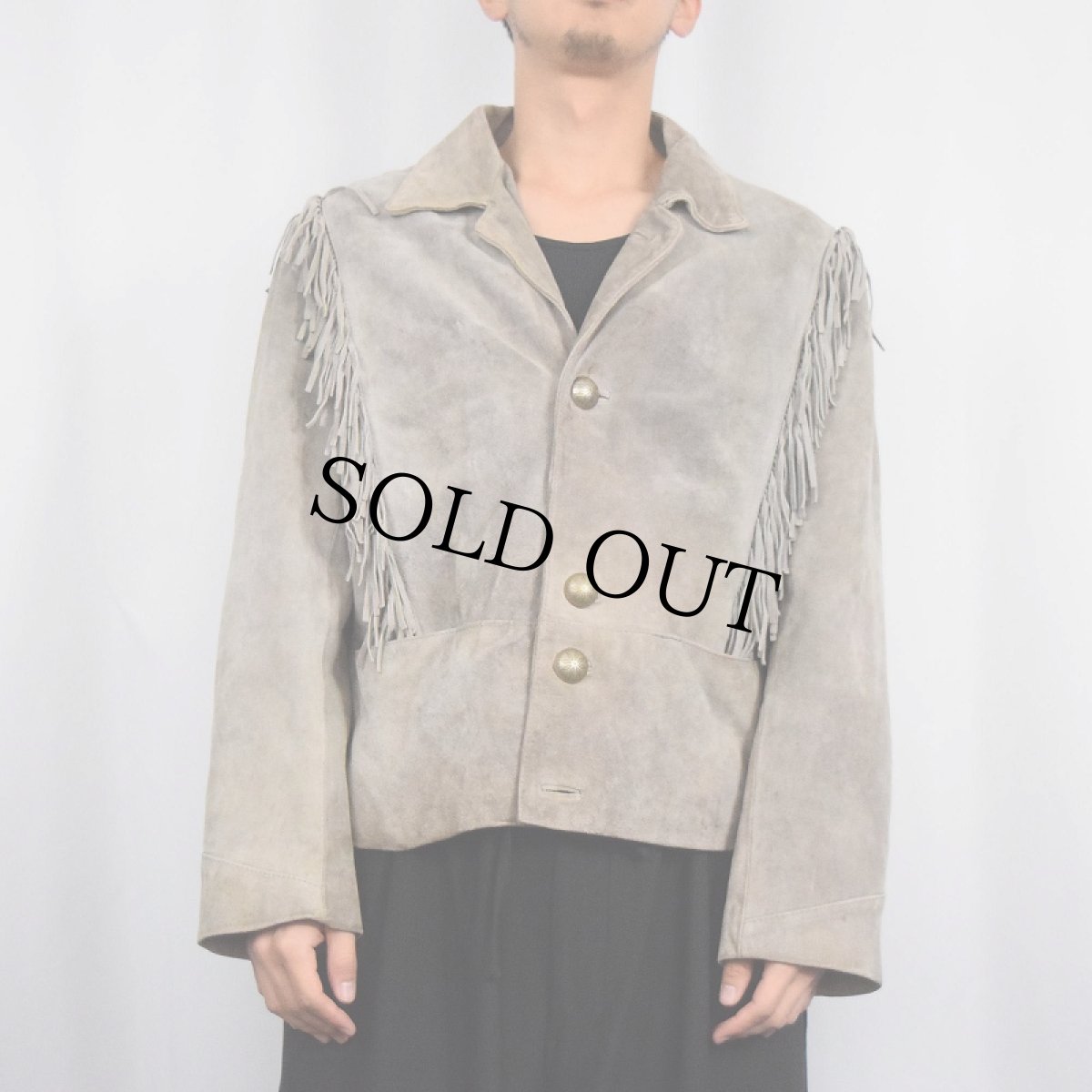 画像3: 70's PIONEER WEAR ハンドぺイント フリンジ付き スエードレザージャケット SIZE44 (3)