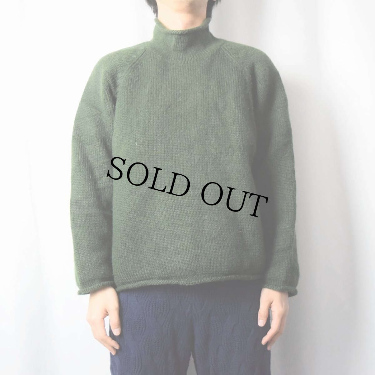 画像2: 90's J.CREW ロールネック ウールニットセーター GREEN L (2)