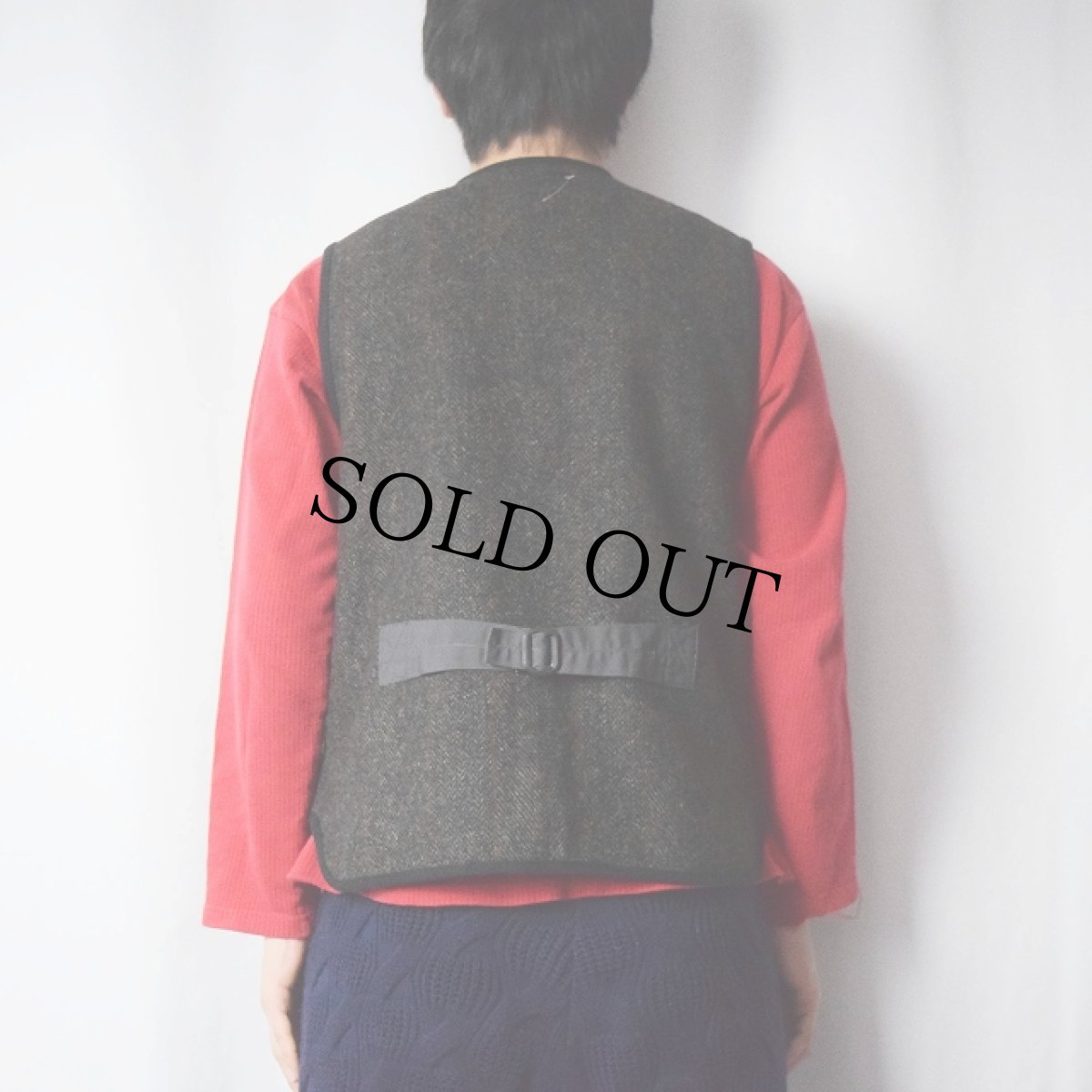 画像3: Woolrich ヘリンボーン織り ウールベスト M (3)