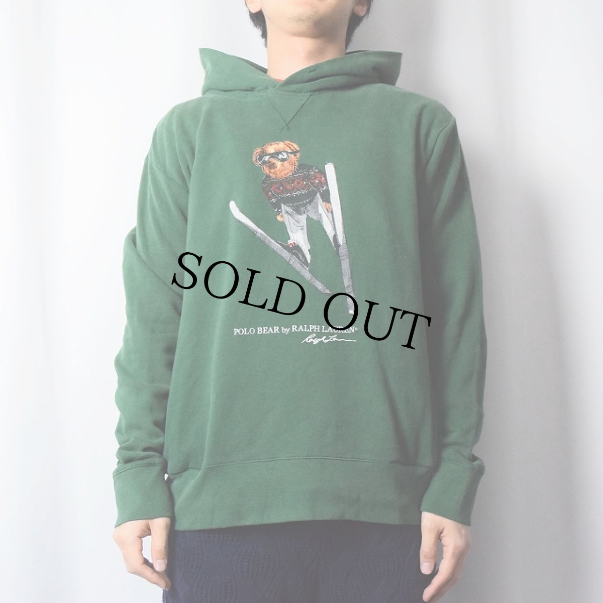 画像2: POLO Ralph Lauren 前V ポロベアプリントスウェットフーディー L (2)
