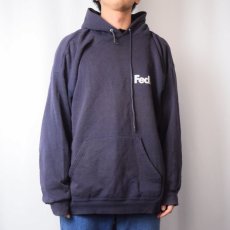 画像3: 90's Lee SPORT "FedEx" 企業ロゴプリント スウェットフーディー NAVY (3)