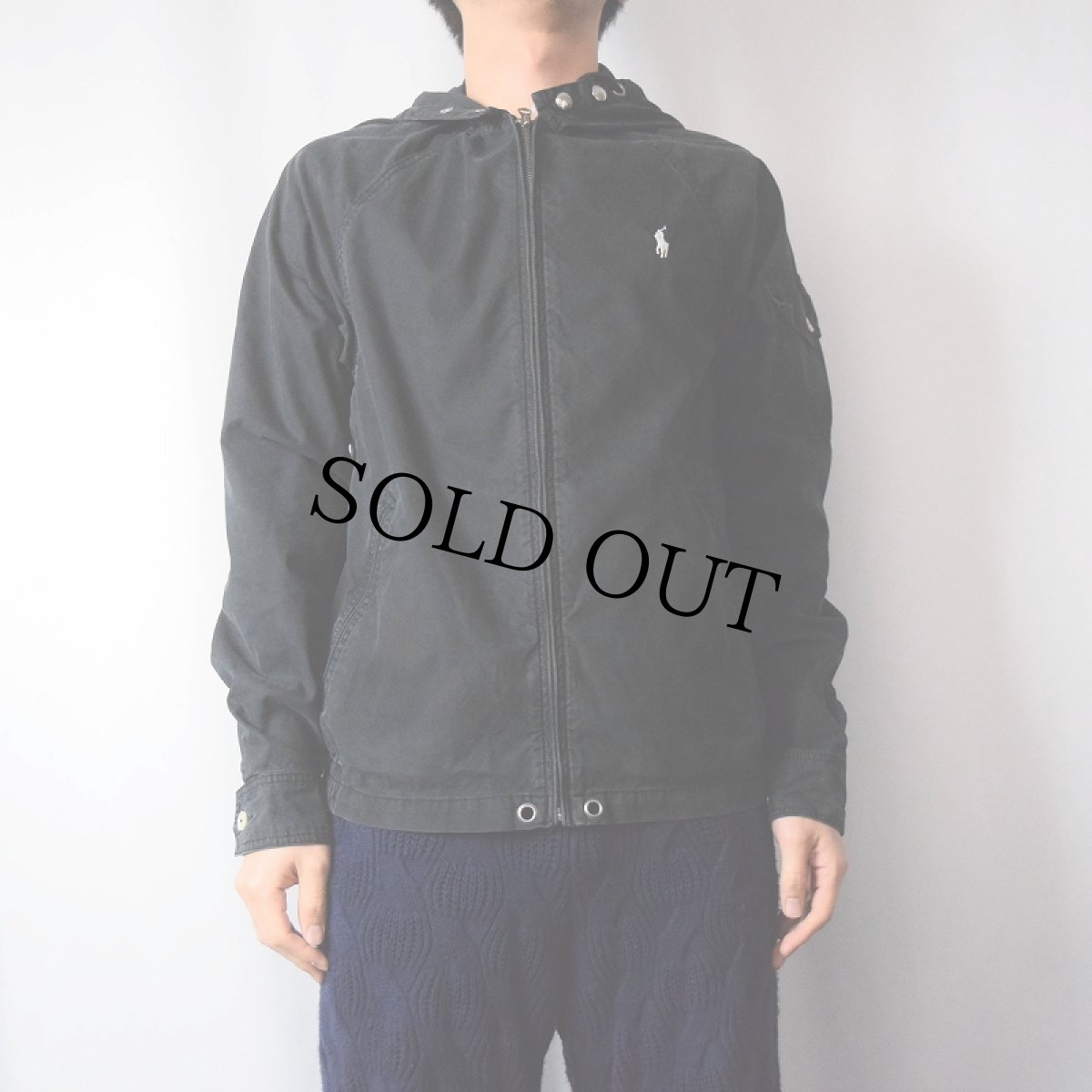 画像2: POLO Ralph Lauren コットン×ナイロン ジップパーカー BLACK S (2)