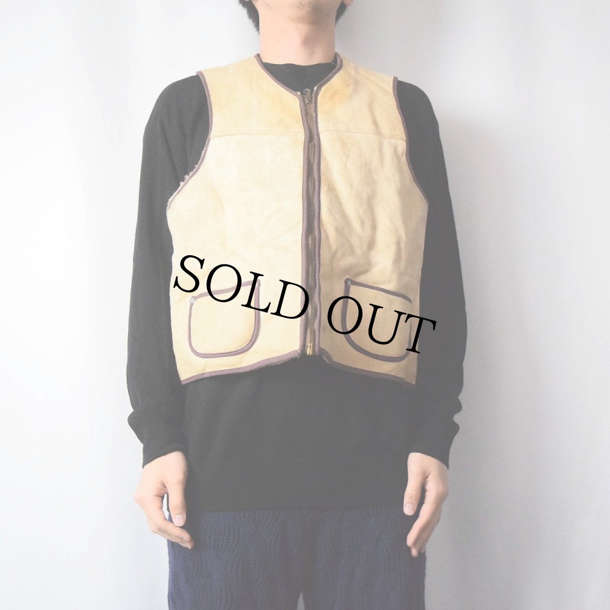 画像2: 50〜60's ムートンベスト L (2)