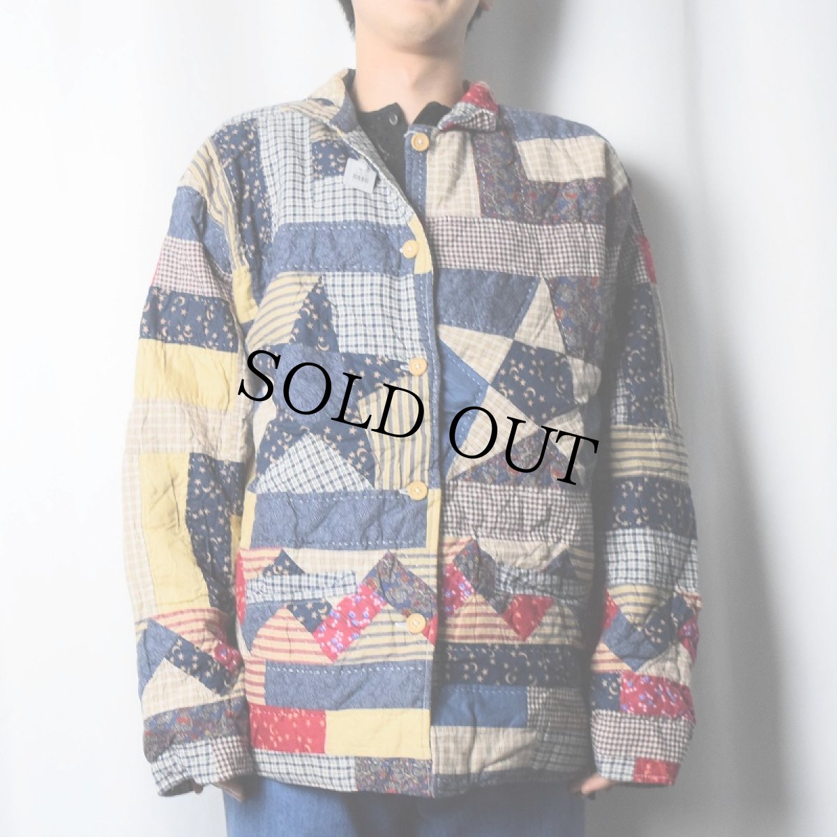 画像3: 星柄 リバーシブル パッチワーク キルティングジャケット M (3)