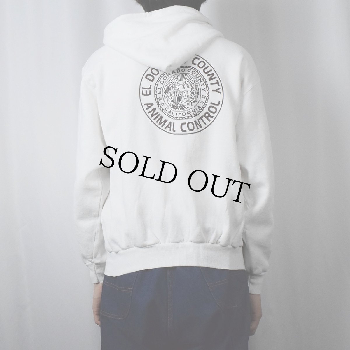 画像4: 90's USA製 "EL DORADO COUNTY ANIMAL CONTROL" プリント スウェットジップパーカー XL (4)