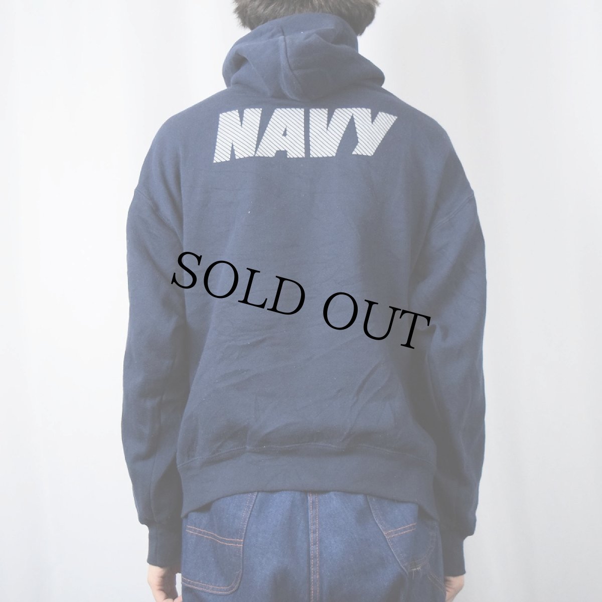 画像4: U.S.NAVY USA製 "NAVY" リフレクタープリントスウェットフーディー NAVY L (4)