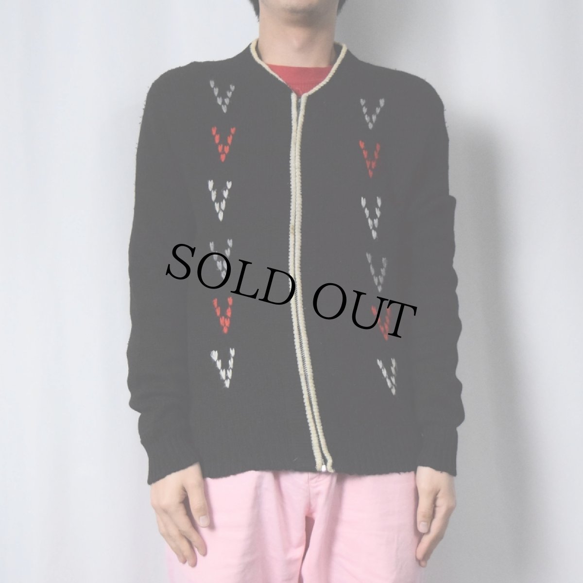 画像2: 50's Glenspey SPORTSWEAR ウールジップニットカーディガン BLACK M (2)