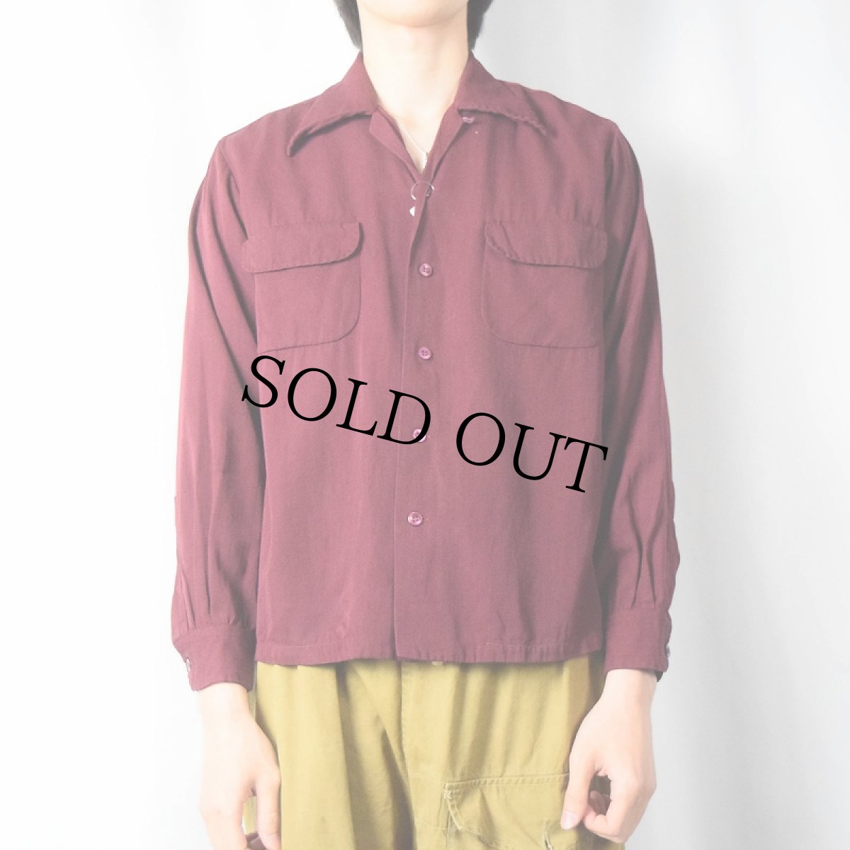 画像2: 40〜50's Cisco USA製 レーヨンギャバジン オープンカラーシャツ SIZE15-15 1/2 (2)