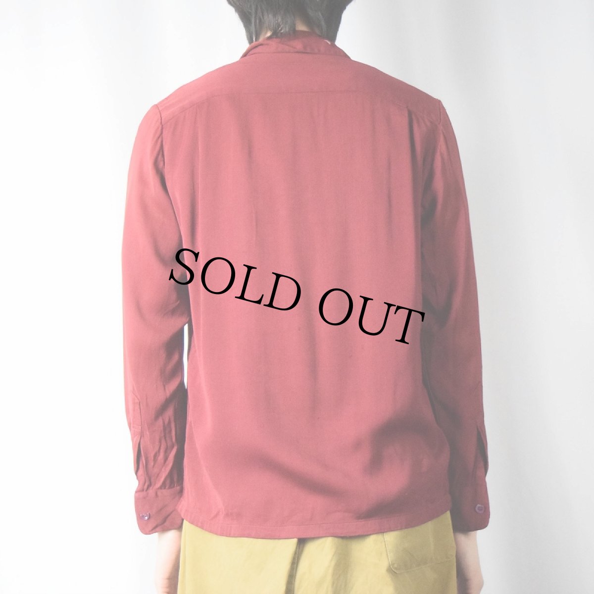 画像3: 40〜50's チェーン刺繍 レーヨン混 オープンカラーシャツ (3)