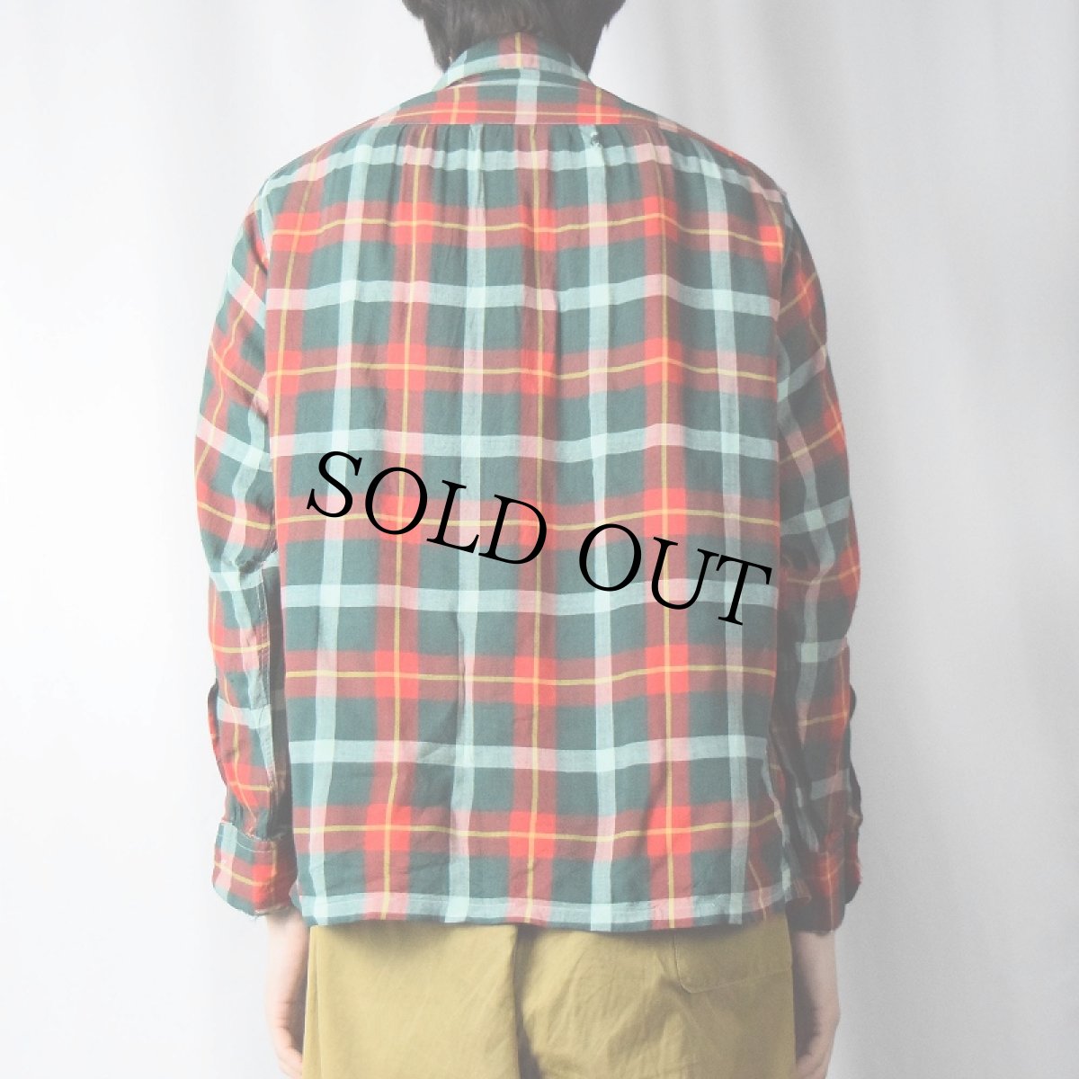 画像3: 40〜50's TEXTRON チェック柄 レーヨンオープンカラーシャツ M (3)