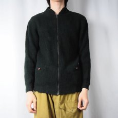 画像2: 80's B.Altman & Co ウールジップニットカーディガン GREEN (2)