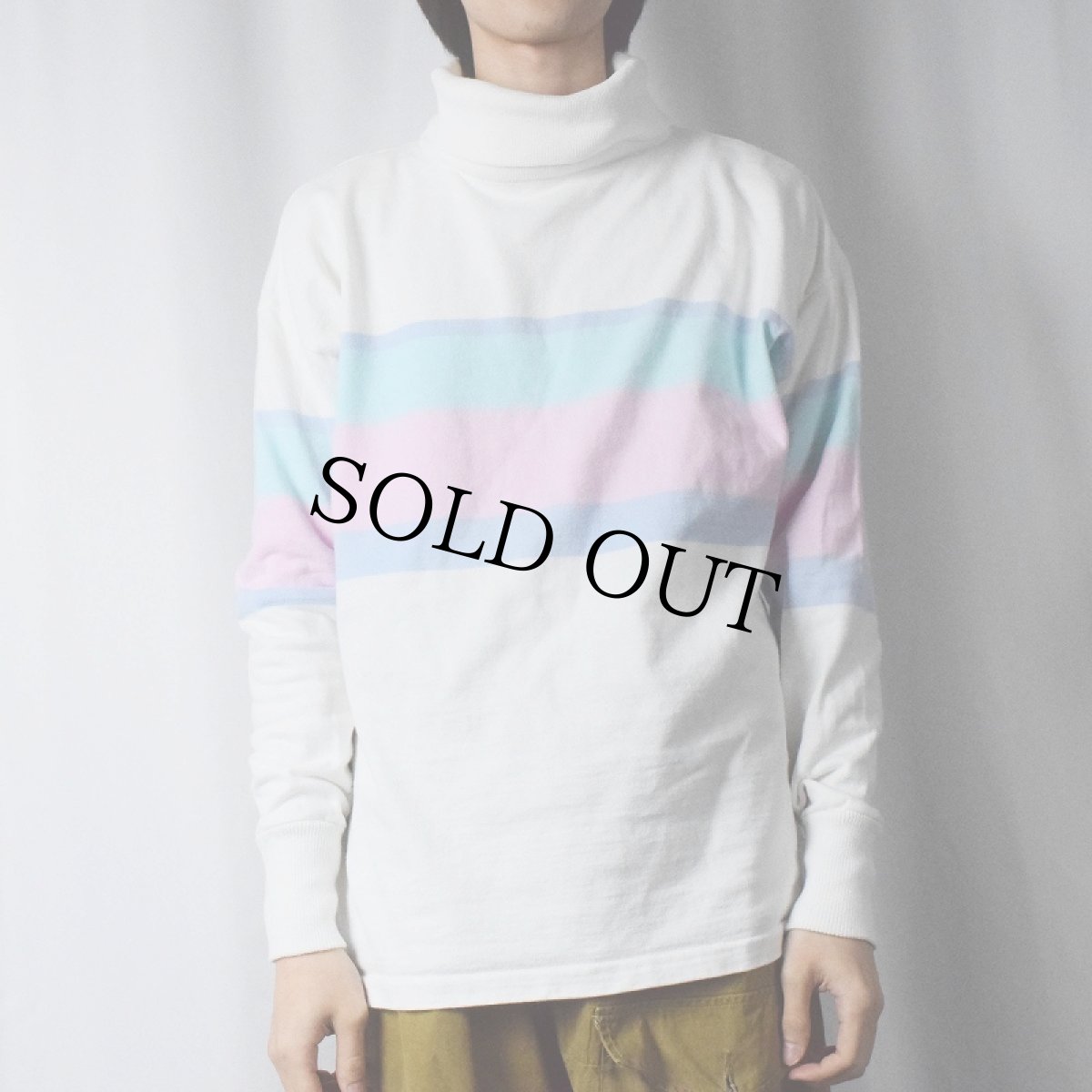 画像2: 80〜90's L.L.Bean マルチボーダー柄 タートルネックロンＴ XL (2)