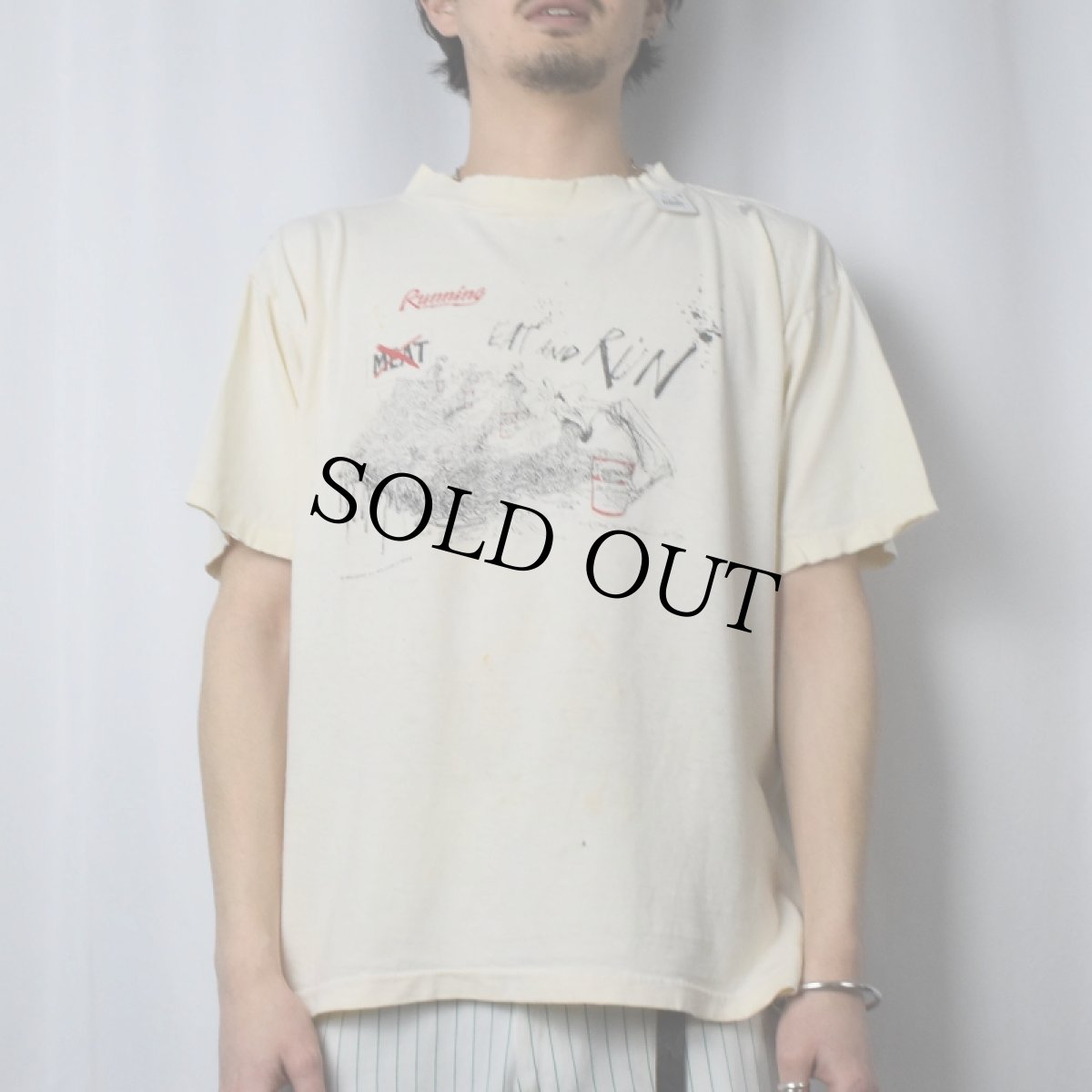 画像2: 80's Ralph Steadman "Running magazine EAT AND RUN" アートプリントTシャツ (2)