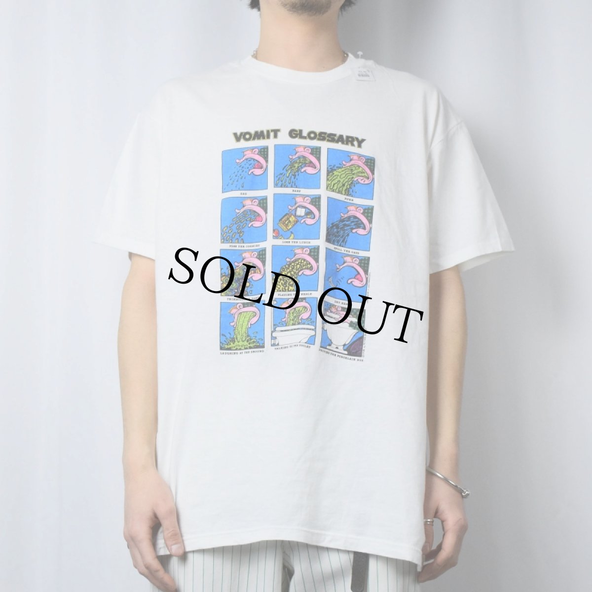 画像2: 80's PETER BAGGE USA製 "VOMIT GLOSSARY" コミックプリント アートTシャツ XL (2)