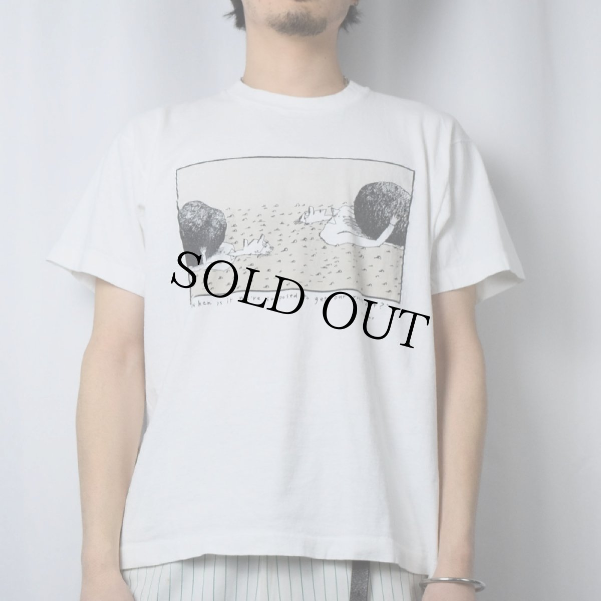 画像3: 90's Richard Stine USA製 "when is it we're supposed to get our rocks off ?" アートプリントTシャツ L (3)