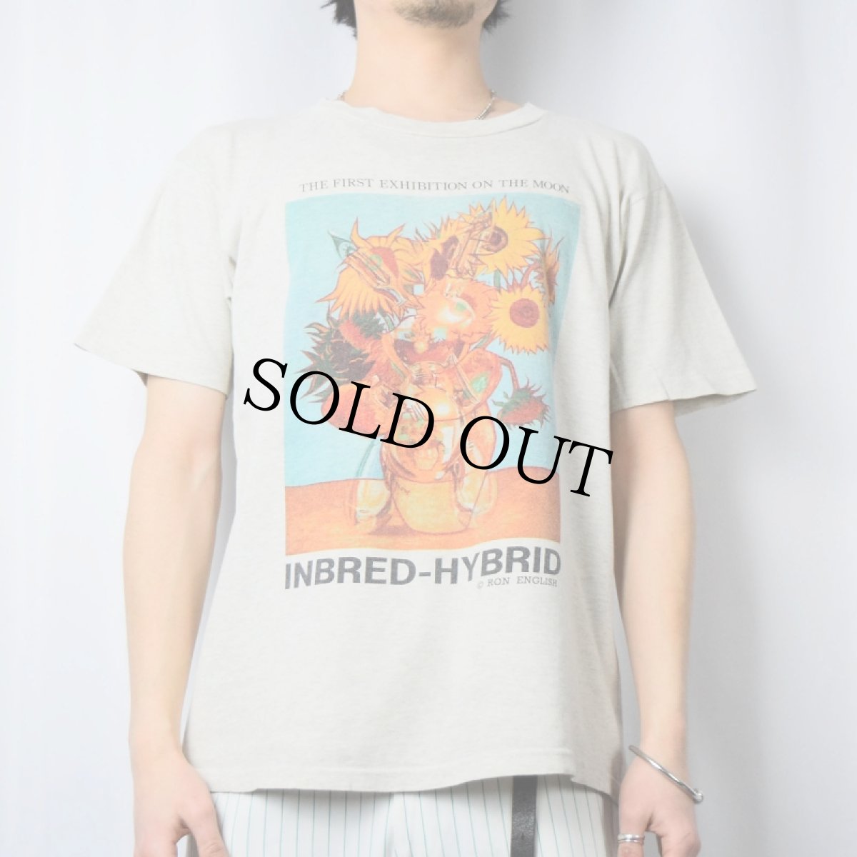 画像2: 90's RON ENGLISH "Vincent Van Gogh Sunflowers × Jeff Koons Rabbit" アートプリントTシャツ (2)