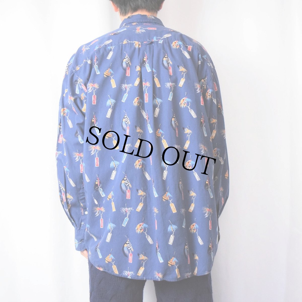 画像3: 90's BANANA REPUBLIC ルアー 総柄 コットンシャツ L (3)