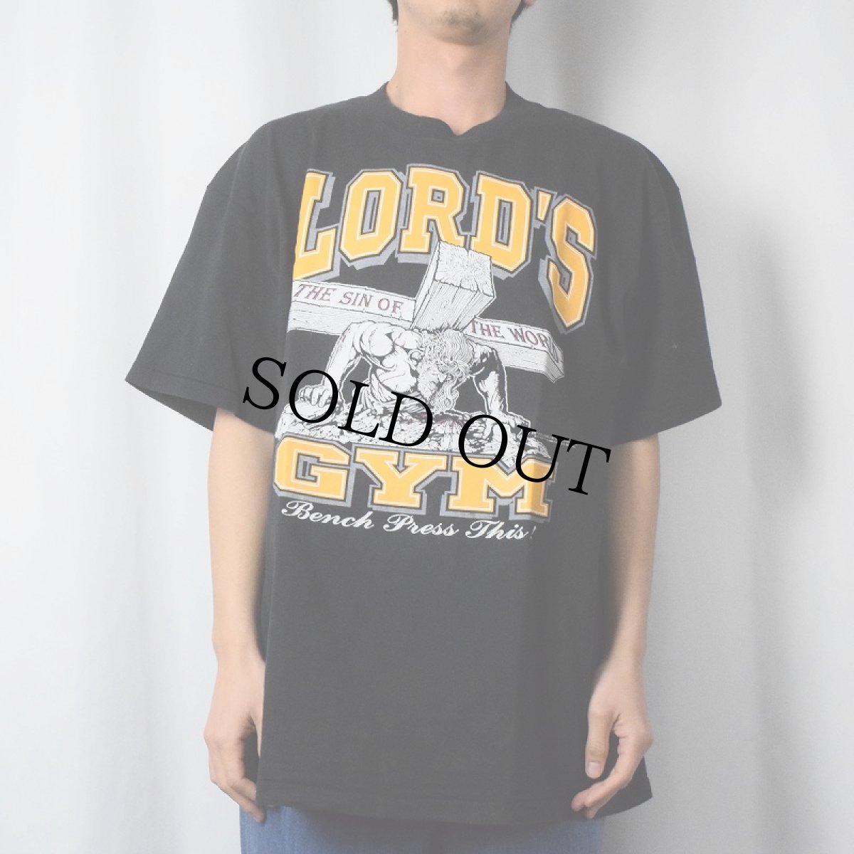 画像3: 90's LORD'S GYM USA製 "HIS PAIN YOUR GAIN" ジーザスパロディTシャツ XL (3)