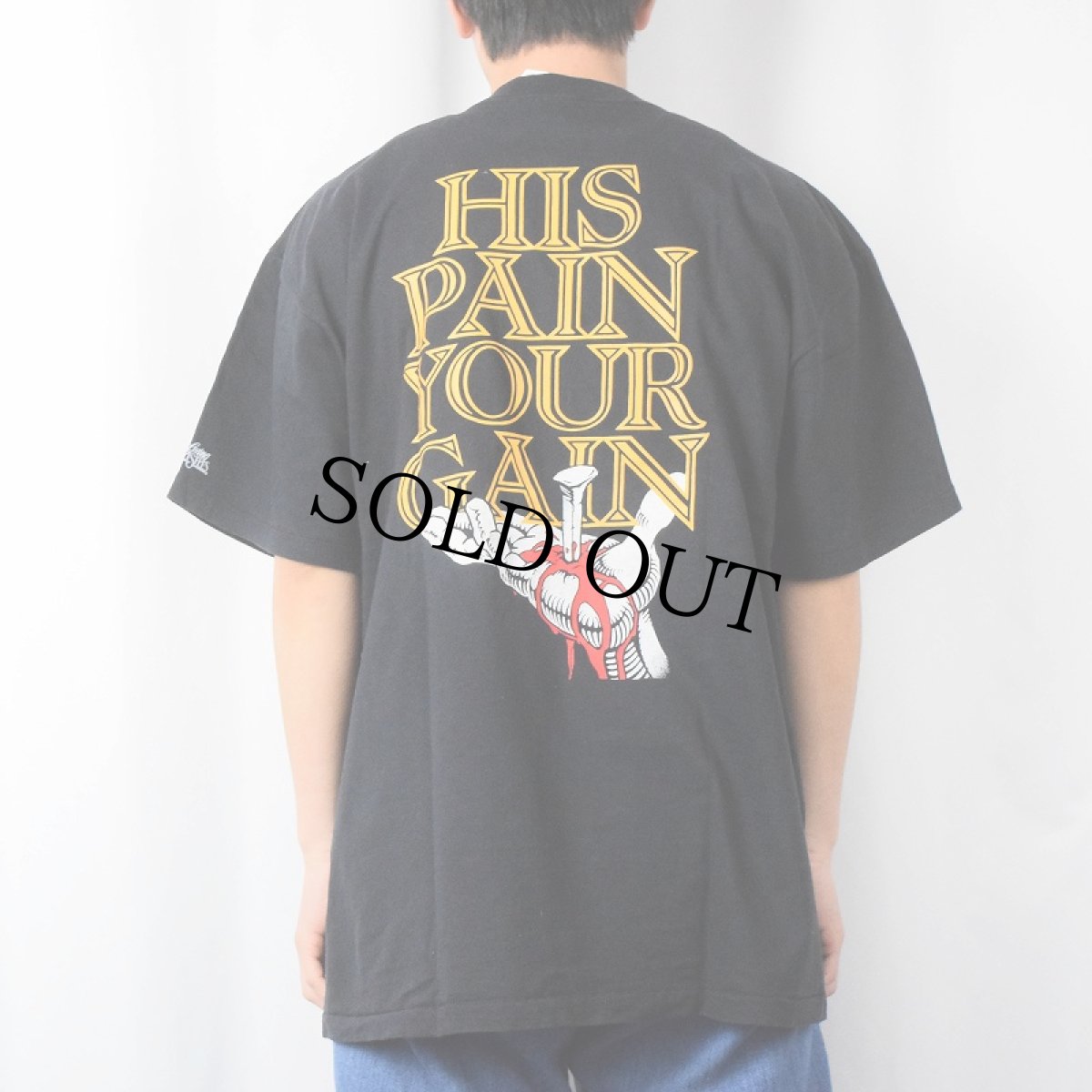 画像4: 90's LORD'S GYM USA製 "HIS PAIN YOUR GAIN" ジーザスパロディTシャツ XL (4)