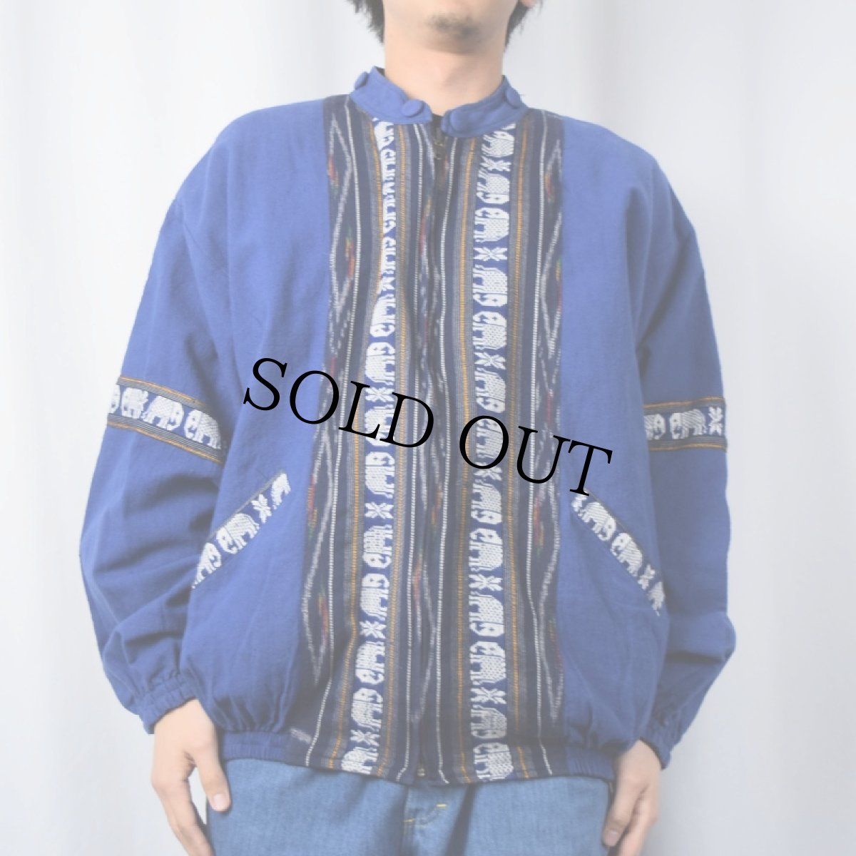 画像7: 民族柄 リバーシブル コットンジップジャケット XL (7)