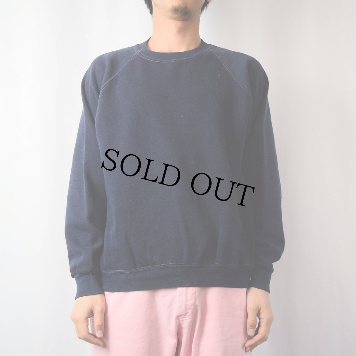 画像2: 80's sportswear USA製 無地ラグランスウェット NAVY L (2)