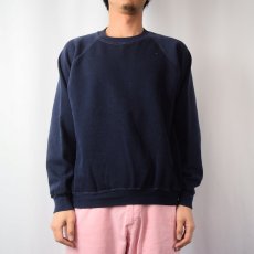 画像2: 80's sportswear USA製 無地ラグランスウェット NAVY L (2)