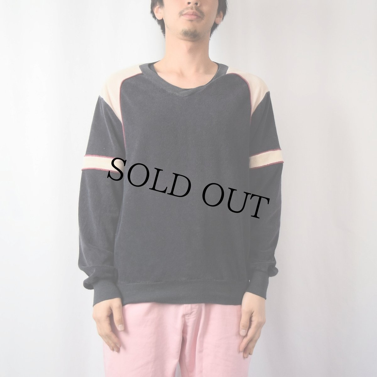 画像2: 70〜80's CALIFORNIA for JCPenney Vネック ベロアスウェット NAVY (2)