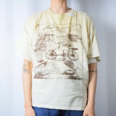 画像2: LEONARDE DA VINCI イラストプリントTシャツ XL (2)