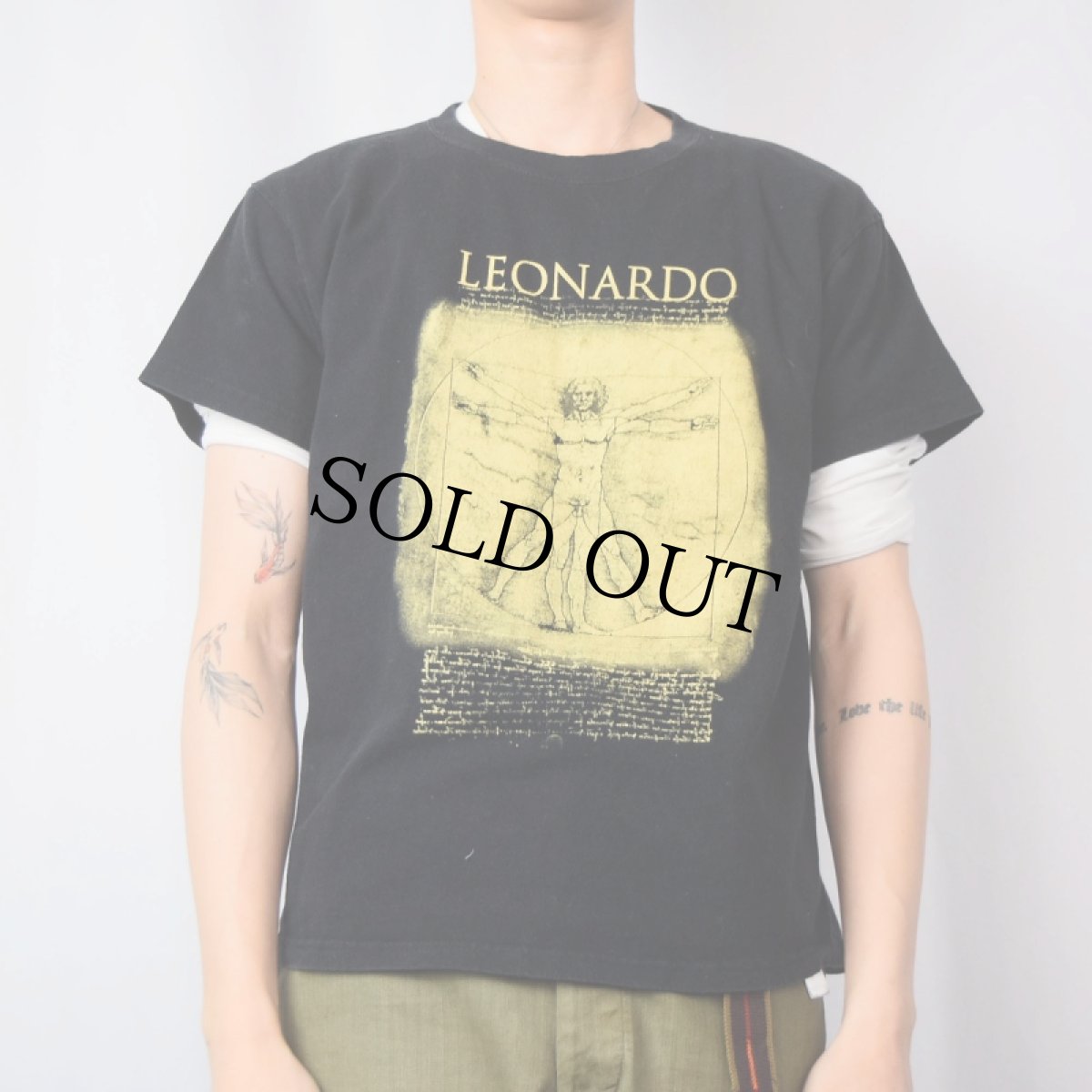 画像2: LEONARD DE VINCI ウィトルウィウス的人体図 アートプリントTシャツ BLACK M (2)