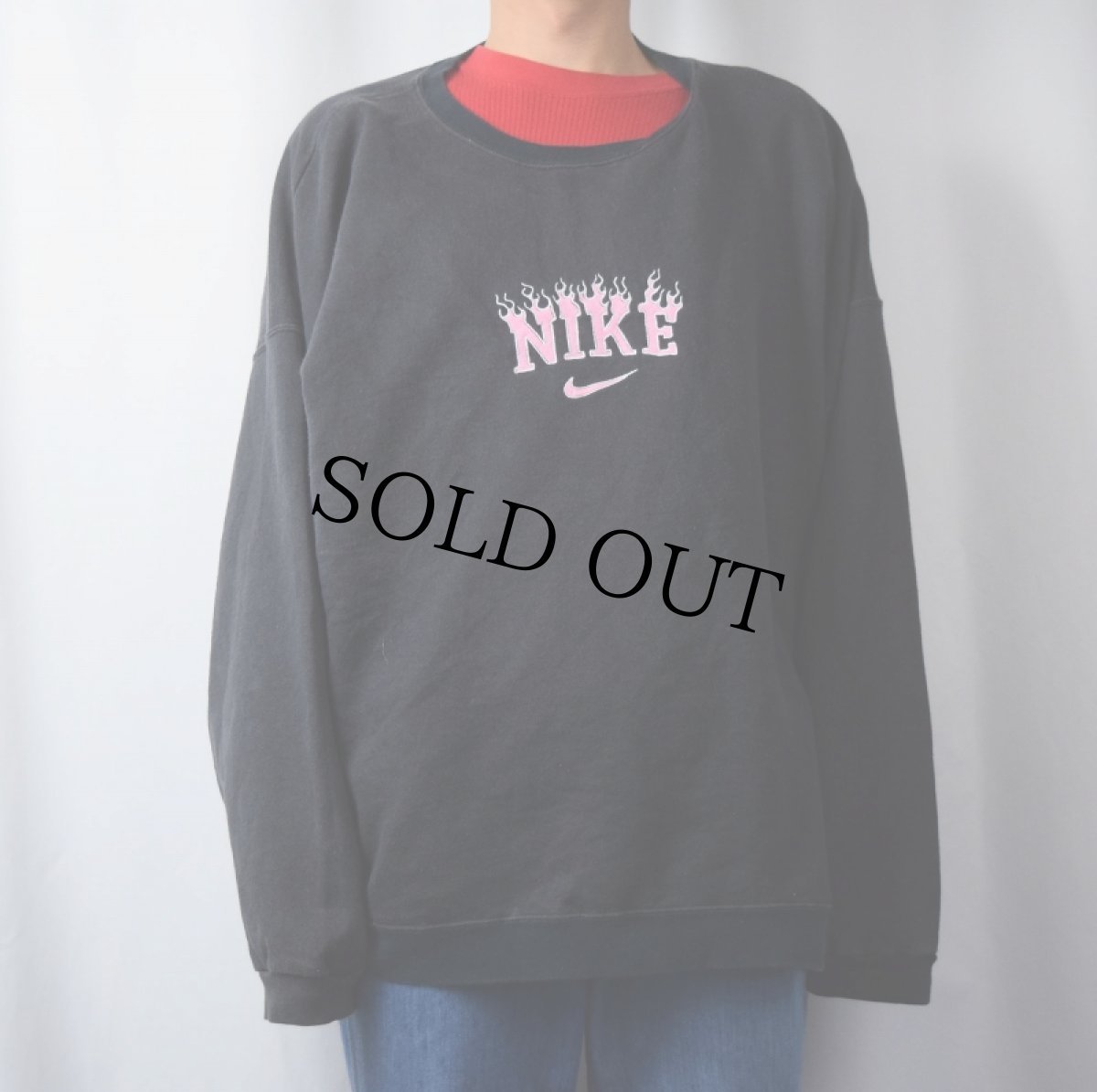 画像2: ブート NIKE ファイヤーパターン ロゴ刺繍 スウェット BLACK (2)