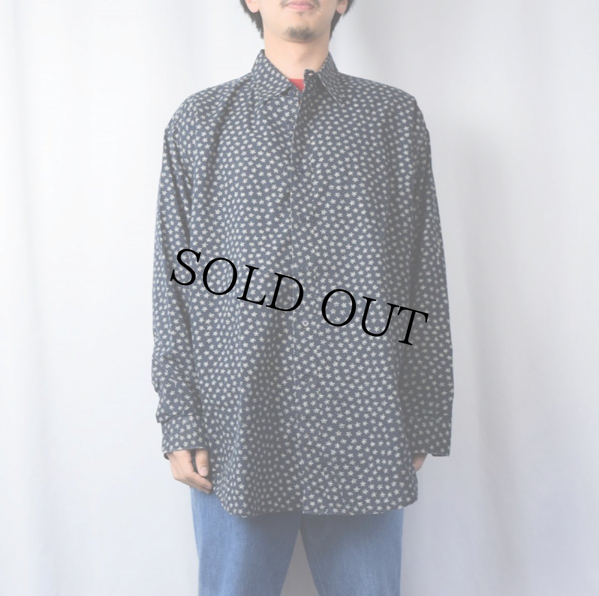 画像2: POLO Ralph Lauren "LOWELL SPORT" 花柄 コットンシャツ NAVY XL (2)