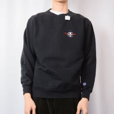 画像2: 90's Champion ロゴ刺繍 前Vスウェット BLACK  (2)