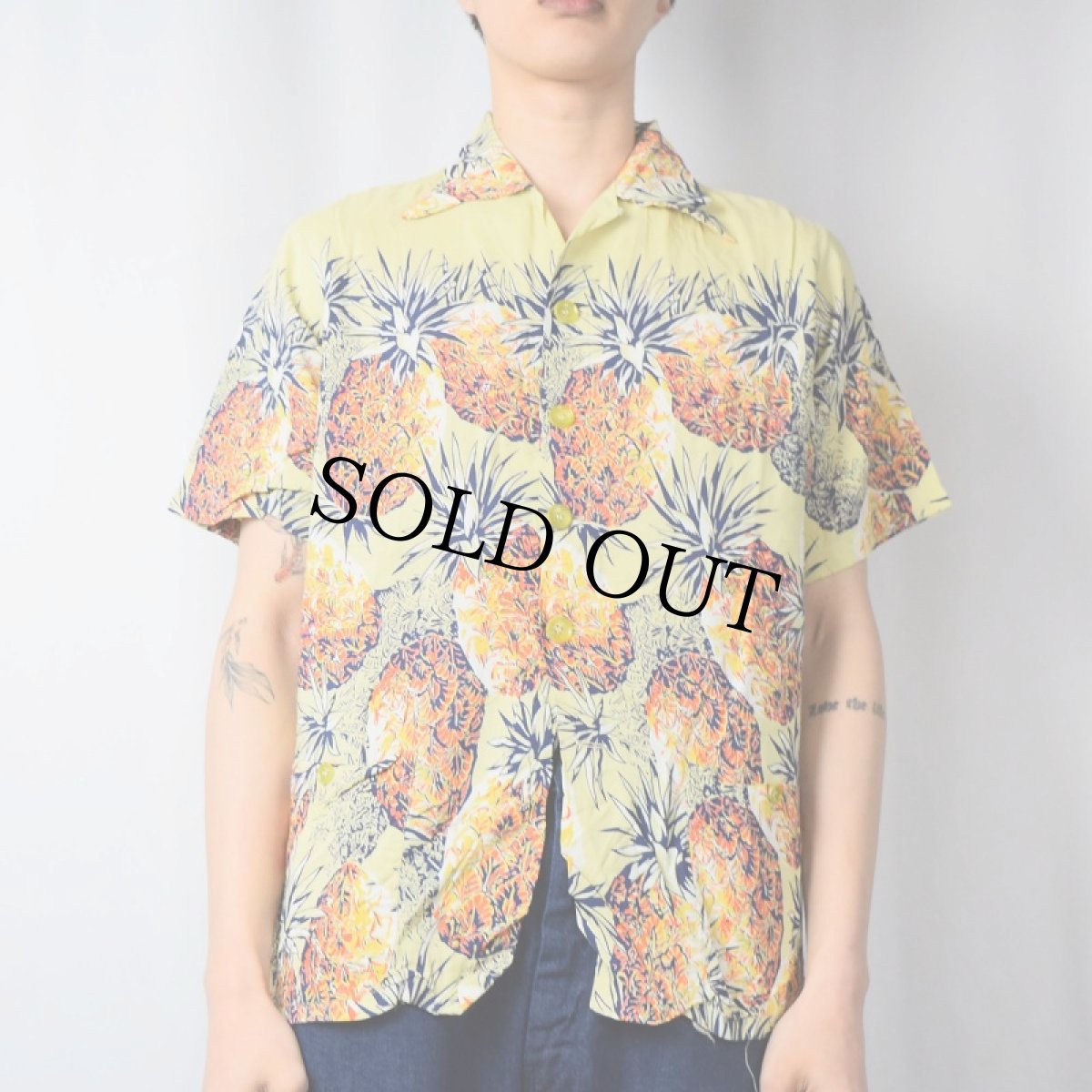画像2: 40's Catalina USA製 パイナップル柄 アロハシャツ M (2)
