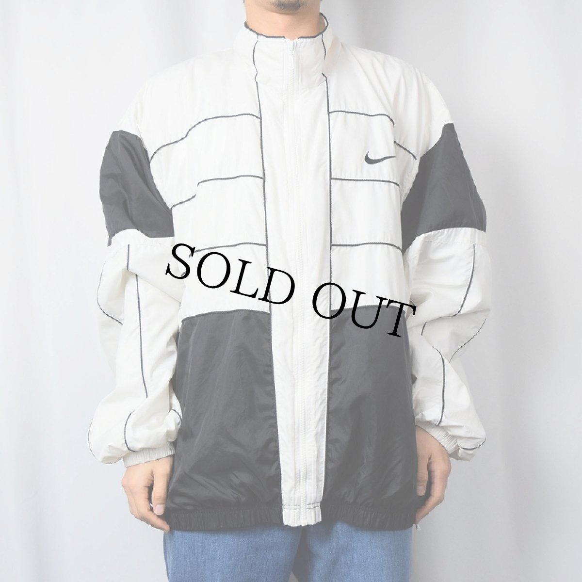 画像3: NIKE ロゴ刺繍 切り替えデザイン ナイロンジャケット L (3)