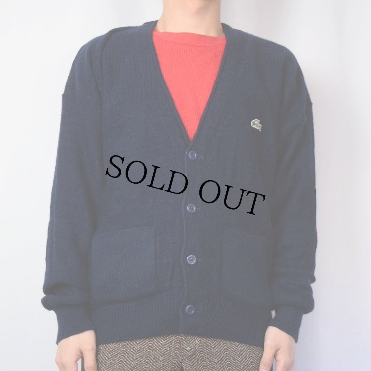 画像2: 70〜80's CHEMISE LACOSTE FRANCE製 ロゴ刺繍ニットカーディガン NAVY (2)