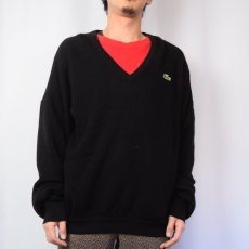 画像2: 70〜80's CHEMISE LACOSTE FRANCE製 Vネック アクリル×ウールニットセーター BLACK SIZE6 (2)