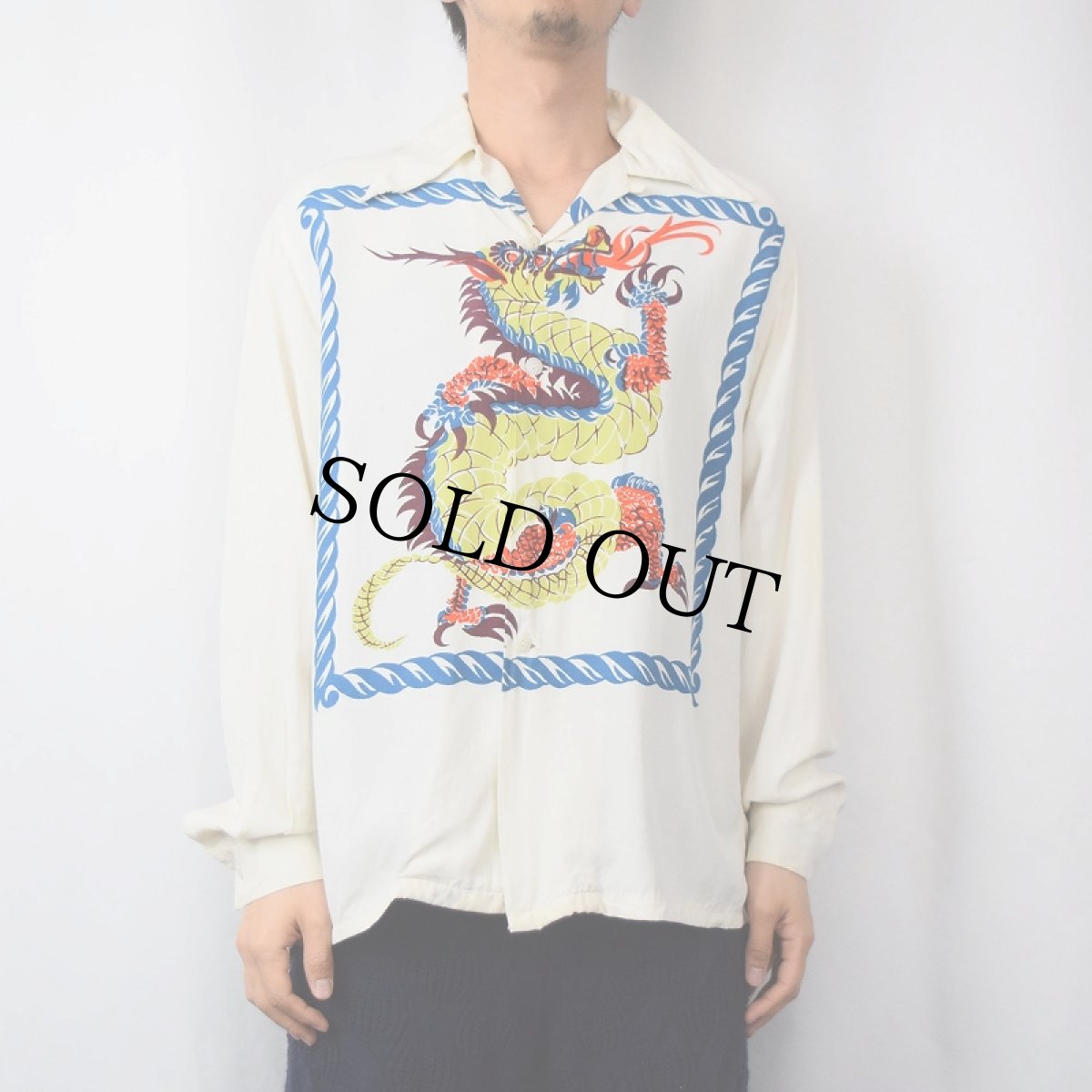 画像3: 50's Artvogu "Dragon Panel" 長袖ハワイアンシャツ M (3)