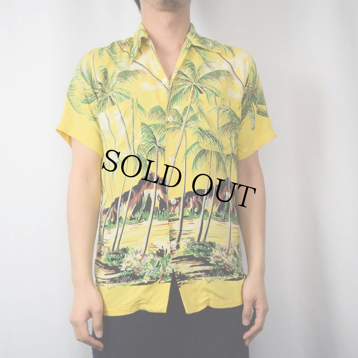 画像3: 40's DUKE KAHANAMOKU "Parms" ホリゾンタルパターン ハワイアンシャツ (3)