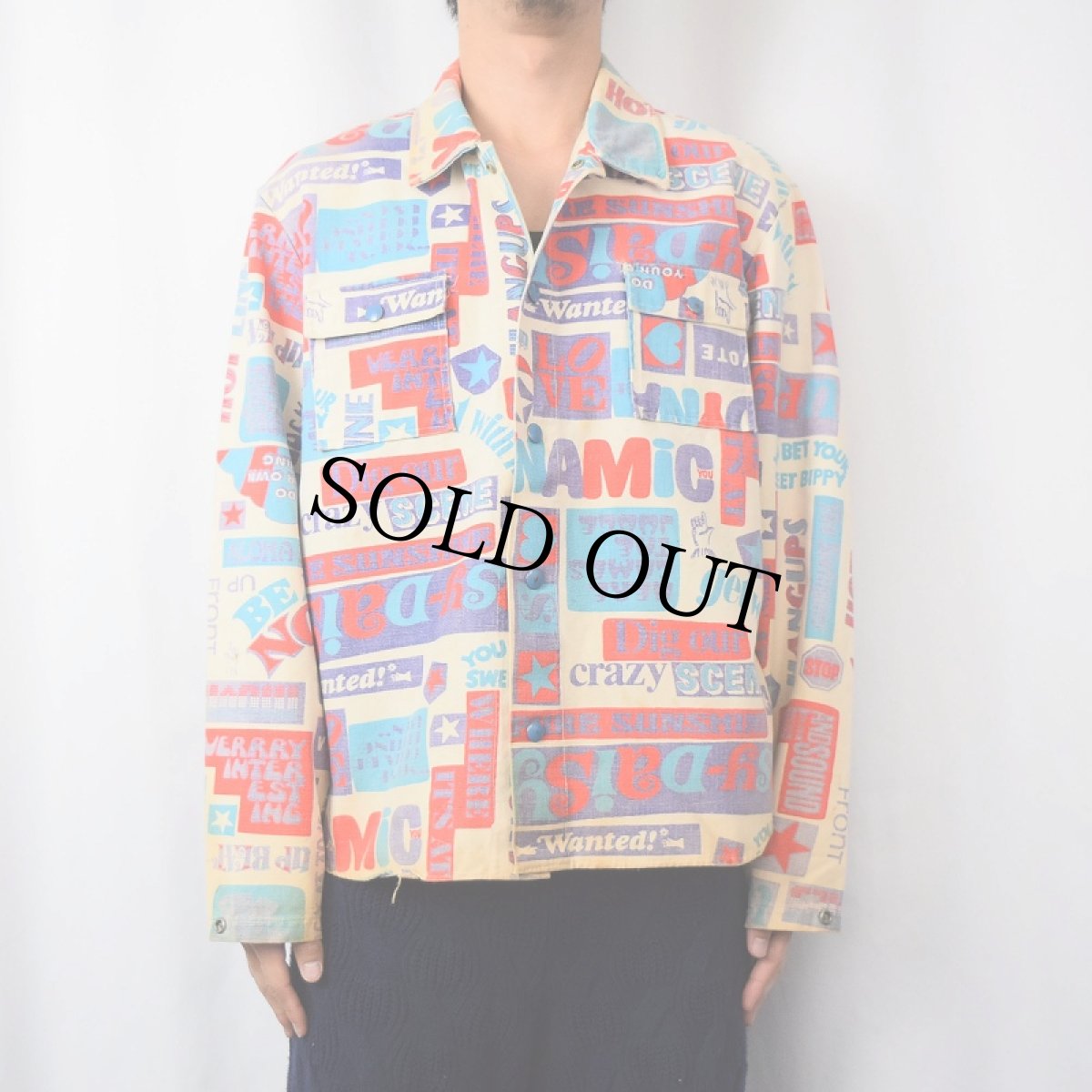 画像2: 60〜70's ポップアート 総柄コットンジャケット L (2)