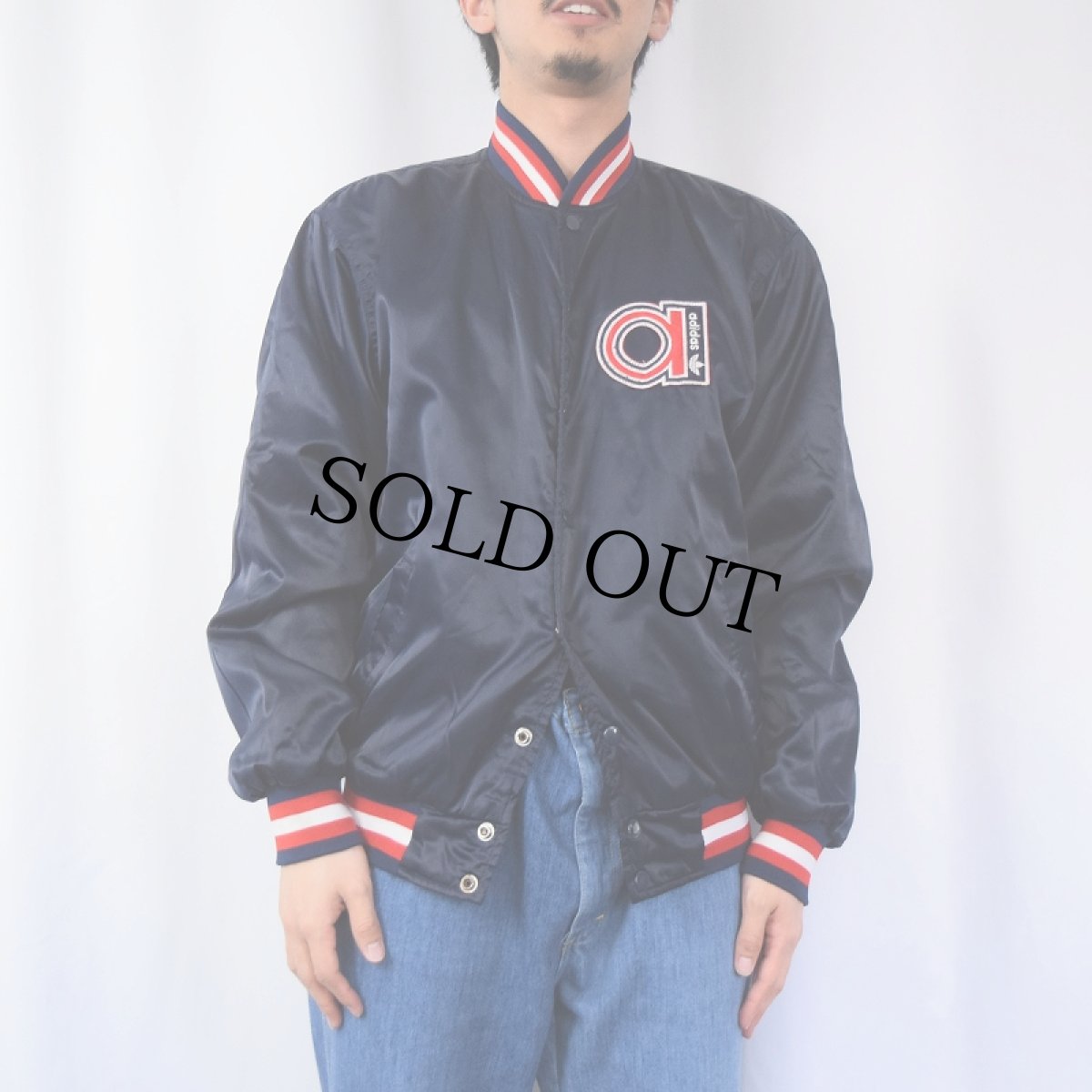 画像3: 80's adidas TAIWAN製 ロゴ刺繍 ナイロンスタジャン NAVY M (3)