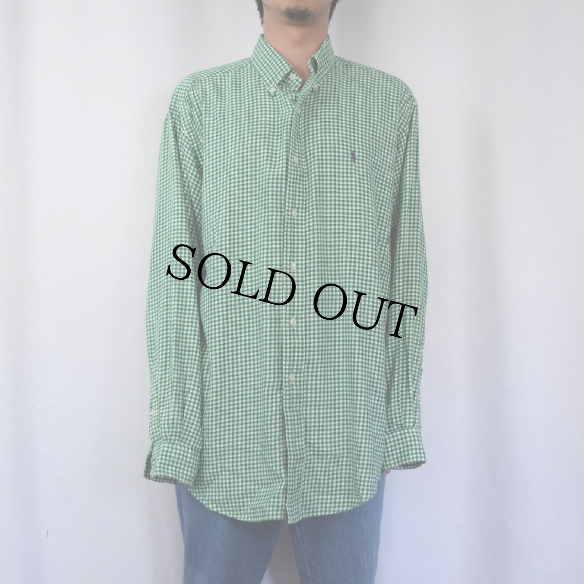 画像2: POLO Ralph Lauren "CLASSIC FIT" ロゴ刺繍 ギンガムチェック柄 コットンボタンダウンシャツ L (2)