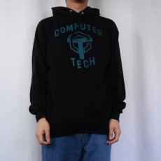 画像2: 90's JERZEES USA製 "COMPUTER TECH" プリントスウェットフーディー BLACK XL (2)