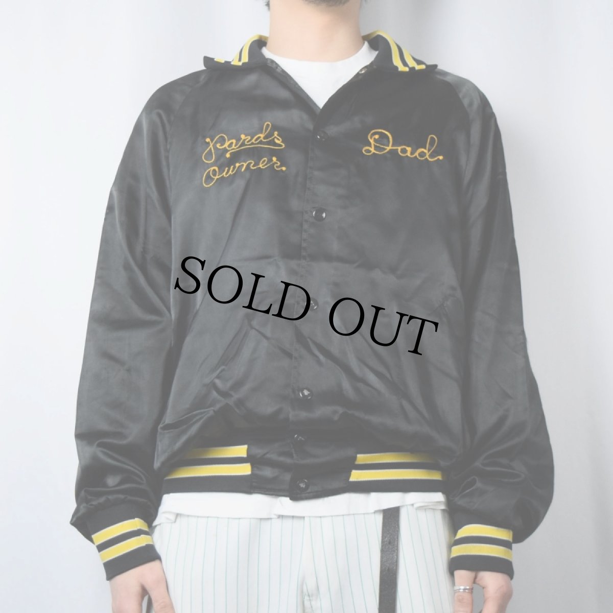 画像3: 70〜80's ARISTO JAC by Hilton USA製 チェーン刺繍 サテンスタジャン BLACK XL (3)