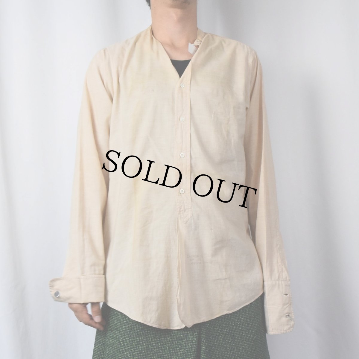 画像2: 40~50's TRADE Manhattan MARK ダブルカフス×デタッチャブルカラー×マチ付き ドレスシャツ (2)