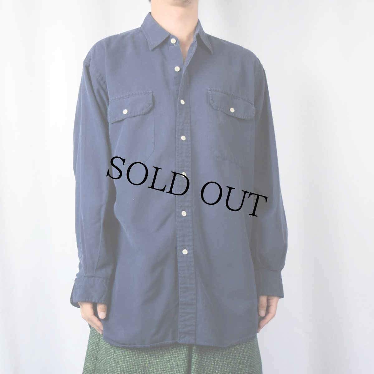 画像2: POLO Ralph Lauren コットン×シルク サファリシャツ NAVY L (2)