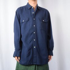 画像2: POLO Ralph Lauren コットン×シルク サファリシャツ NAVY L (2)