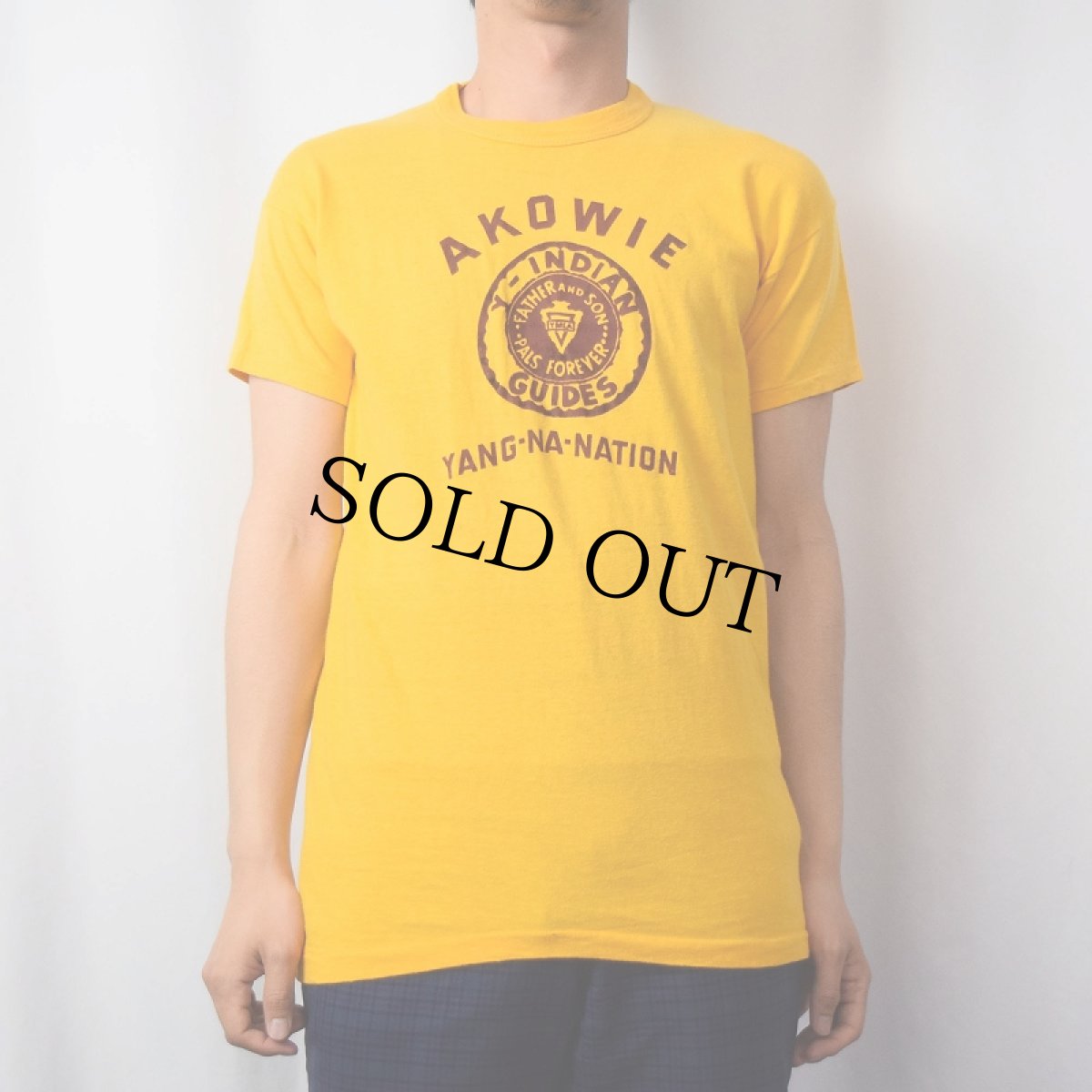 画像2: 60's Russell Southern USA製 "AKOWIE" フロッキープリントTシャツ L (2)