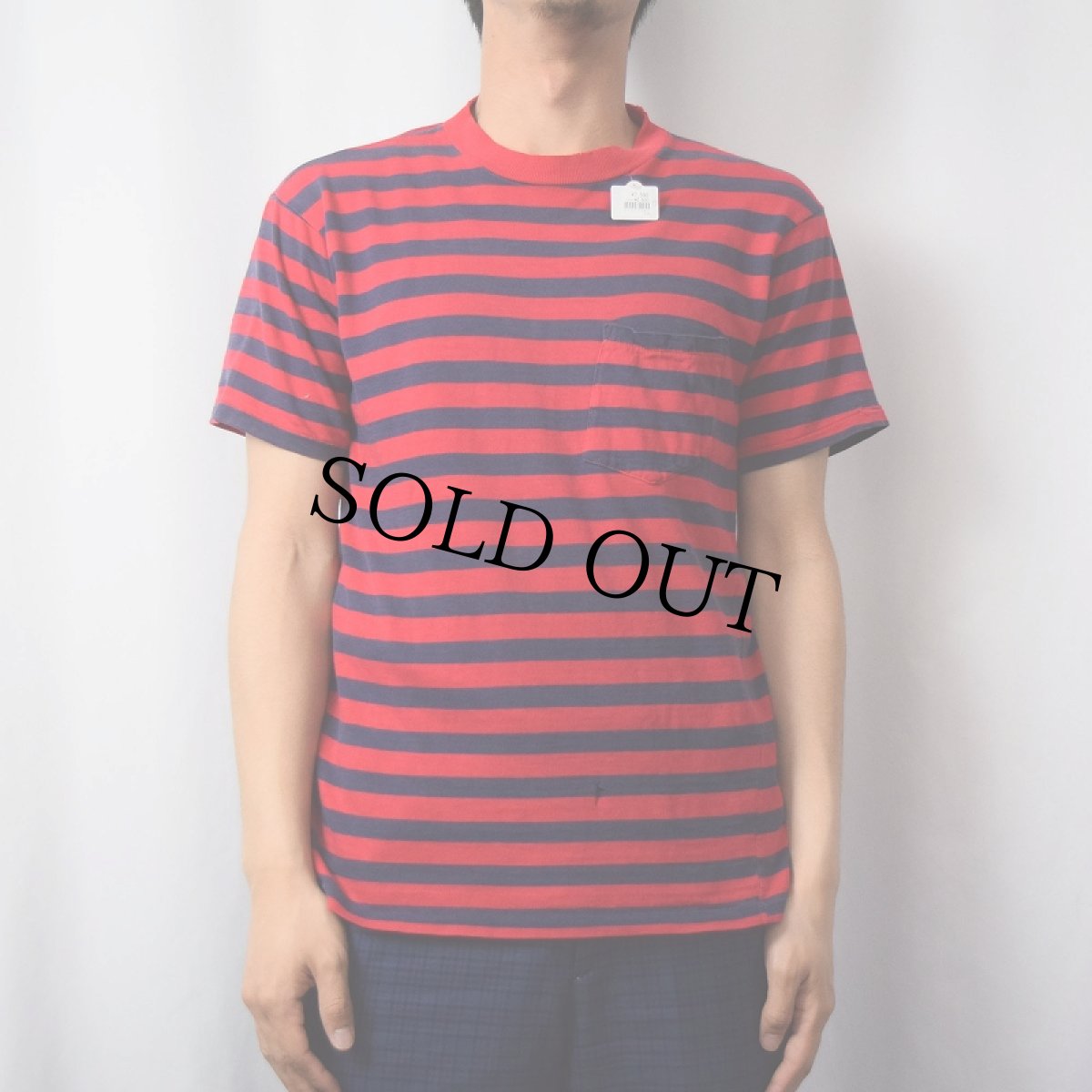 画像2: 80〜90's ボーダー柄 ポケットTシャツ (2)