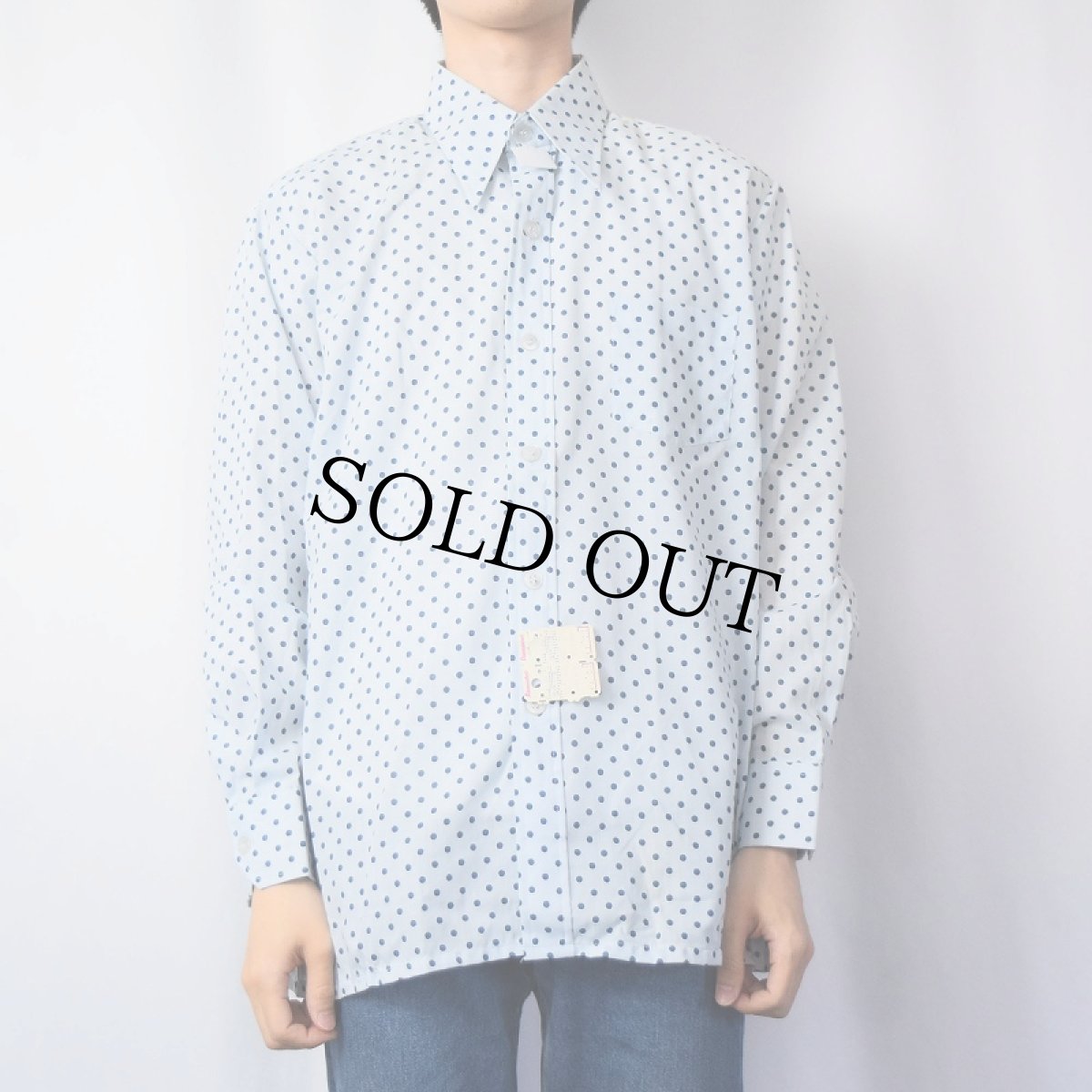 画像2: 70's Alexanders KOREA製 ドット柄 コットン×ポリエステル シャツ L DEADSTOCK (2)